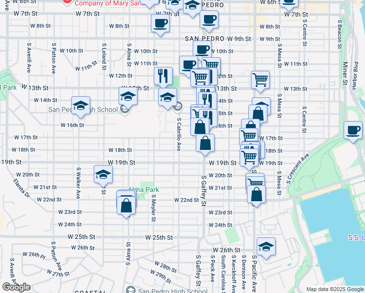 map of restaurants, bars, coffee shops, grocery stores, and more near 1804 South Cabrillo Avenue in Los Angeles