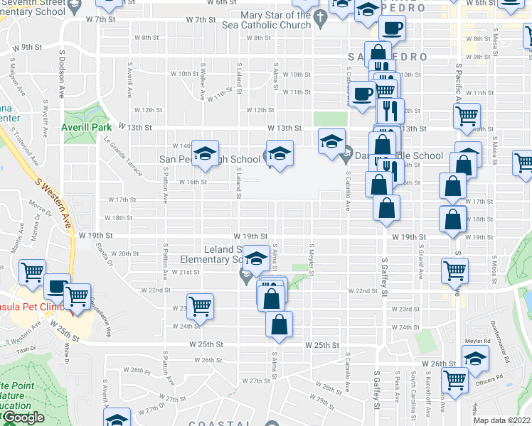 map of restaurants, bars, coffee shops, grocery stores, and more near 1817 South Alma Street in Los Angeles