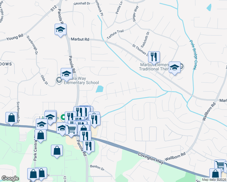 map of restaurants, bars, coffee shops, grocery stores, and more near 5557 Mallard Trail in Lithonia