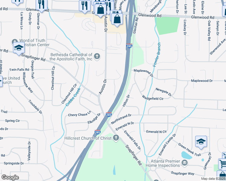 map of restaurants, bars, coffee shops, grocery stores, and more near 2083 Easterwood Court in Decatur