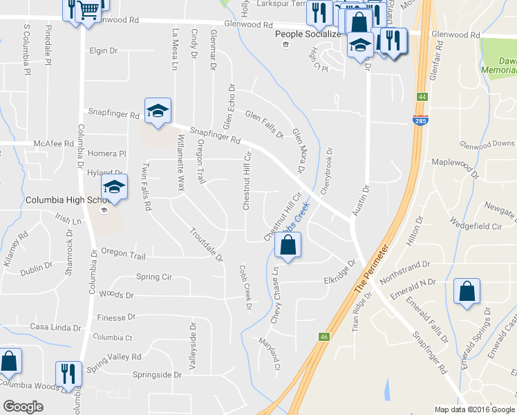 map of restaurants, bars, coffee shops, grocery stores, and more near 2105 Royal Fox Way in Decatur