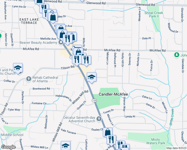 map of restaurants, bars, coffee shops, grocery stores, and more near 2702 Wedgewood Terrace in Decatur