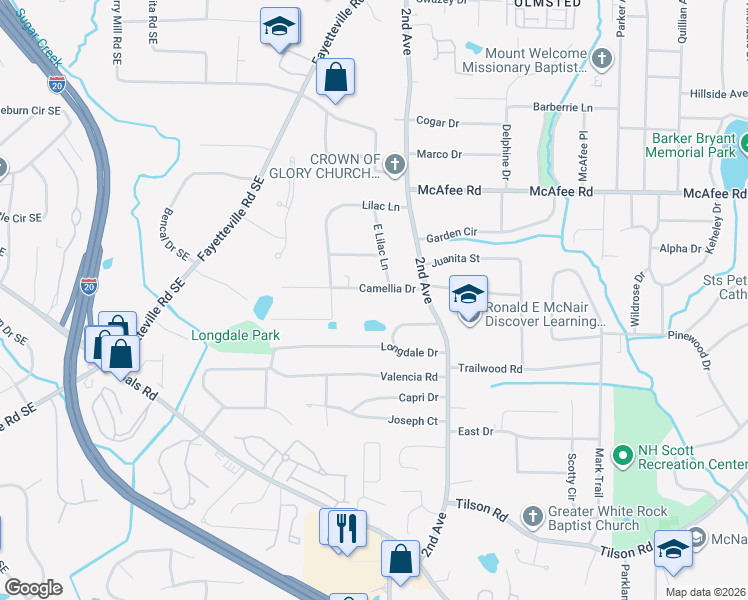 map of restaurants, bars, coffee shops, grocery stores, and more near 1956 Ethel Lane in Decatur