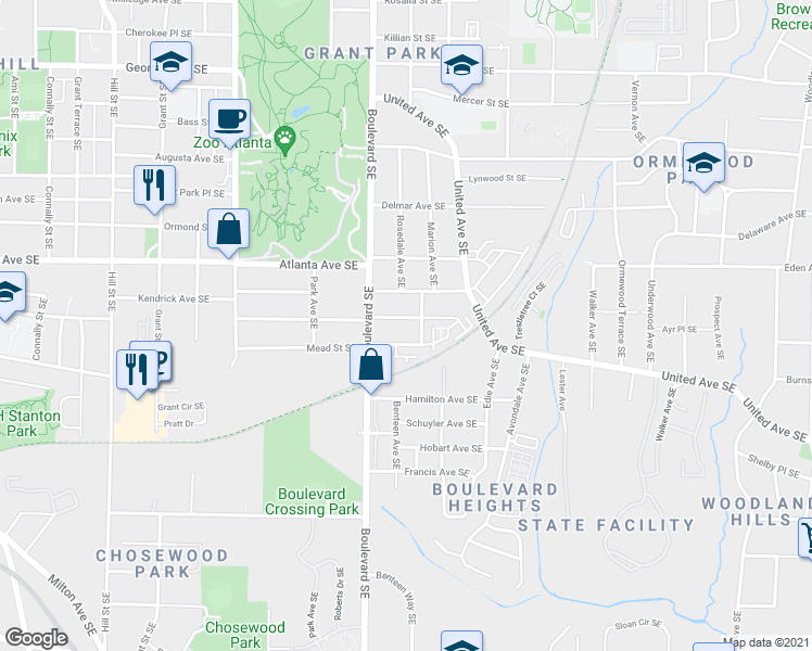 map of restaurants, bars, coffee shops, grocery stores, and more near 609 Mead Street Southeast in Atlanta