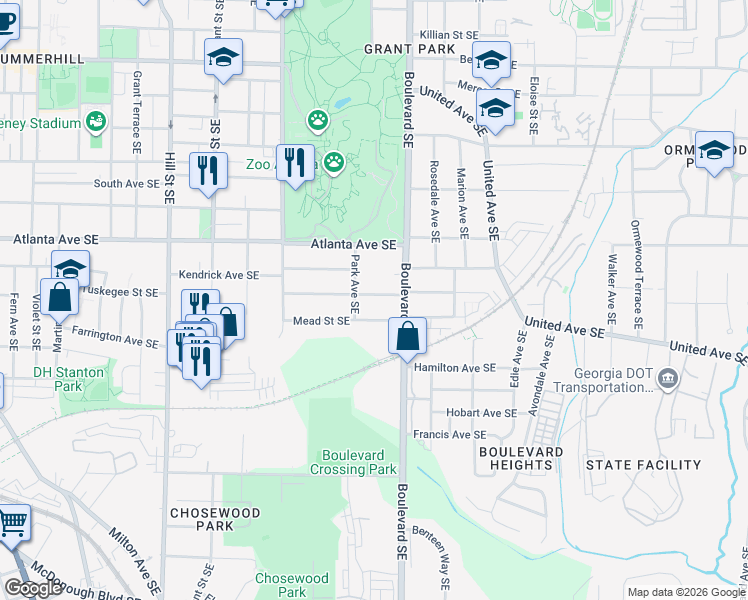 map of restaurants, bars, coffee shops, grocery stores, and more near 561 Mead Street Southeast in Atlanta