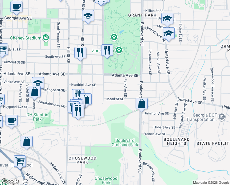 map of restaurants, bars, coffee shops, grocery stores, and more near 471 Robinson Avenue Southeast in Atlanta