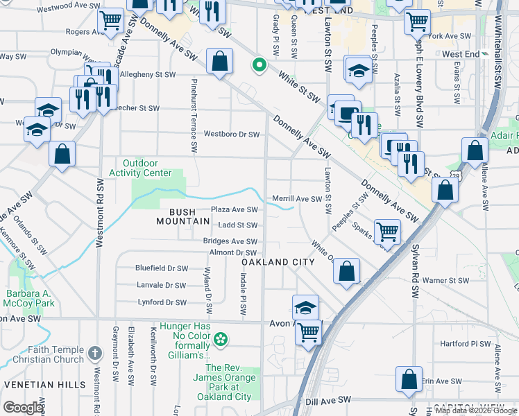 map of restaurants, bars, coffee shops, grocery stores, and more near 1009 Oakland Drive Southwest in Atlanta
