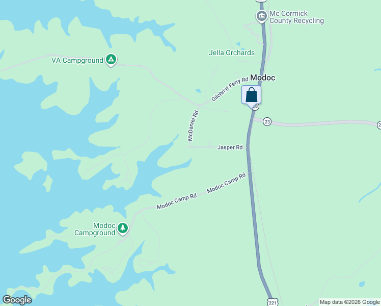 map of restaurants, bars, coffee shops, grocery stores, and more near 207 Jasper Road in Modoc