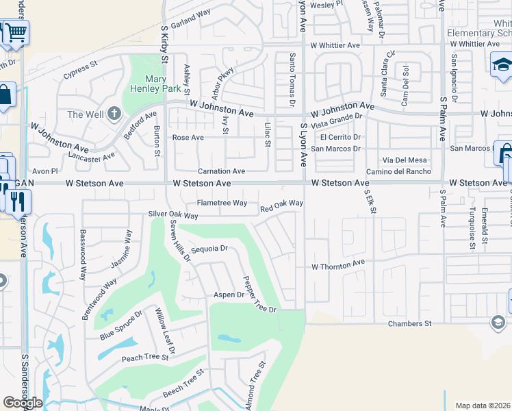map of restaurants, bars, coffee shops, grocery stores, and more near 1825 Flame Tree Way in Hemet