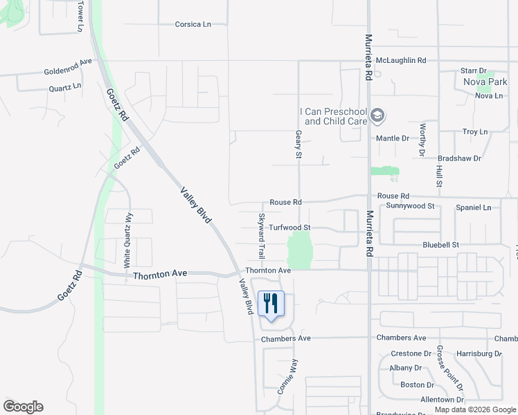 map of restaurants, bars, coffee shops, grocery stores, and more near 87 Skyward Trail in Menifee
