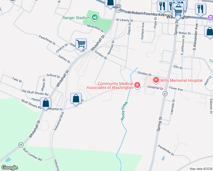 map of restaurants, bars, coffee shops, grocery stores, and more near 313 Hospital Drive in Washington