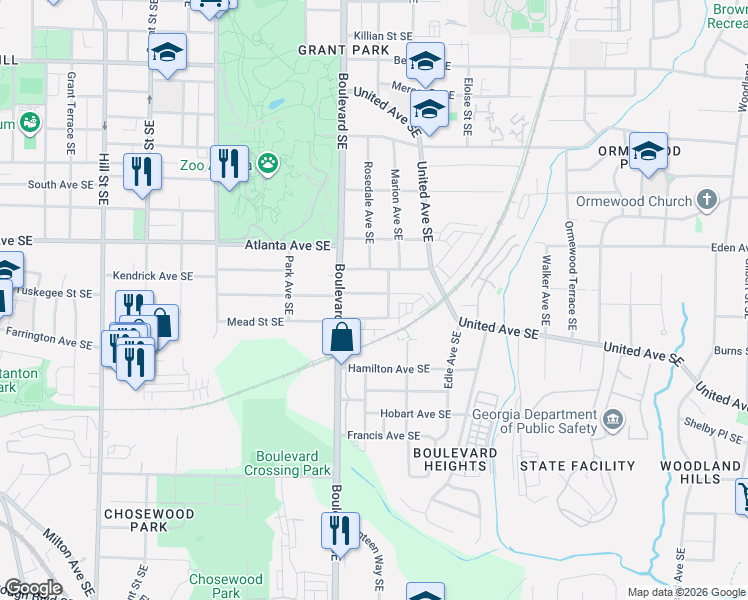 map of restaurants, bars, coffee shops, grocery stores, and more near 609 Mead Street Southeast in Atlanta