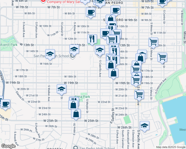 map of restaurants, bars, coffee shops, grocery stores, and more near 859 West 18th Street in Los Angeles