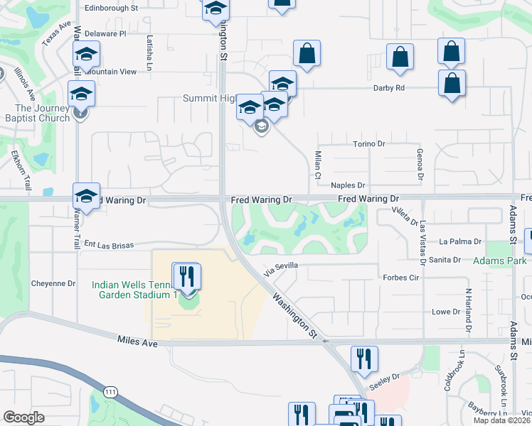 map of restaurants, bars, coffee shops, grocery stores, and more near 78143 Indigo Drive in La Quinta