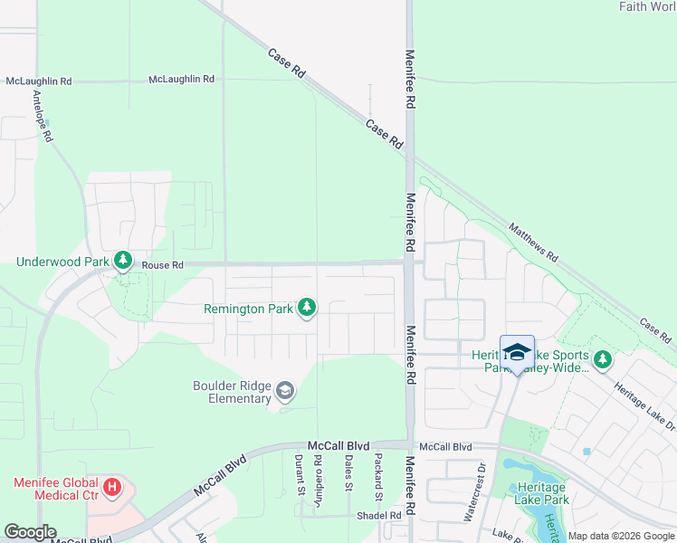 map of restaurants, bars, coffee shops, grocery stores, and more near Rouse Road in Menifee