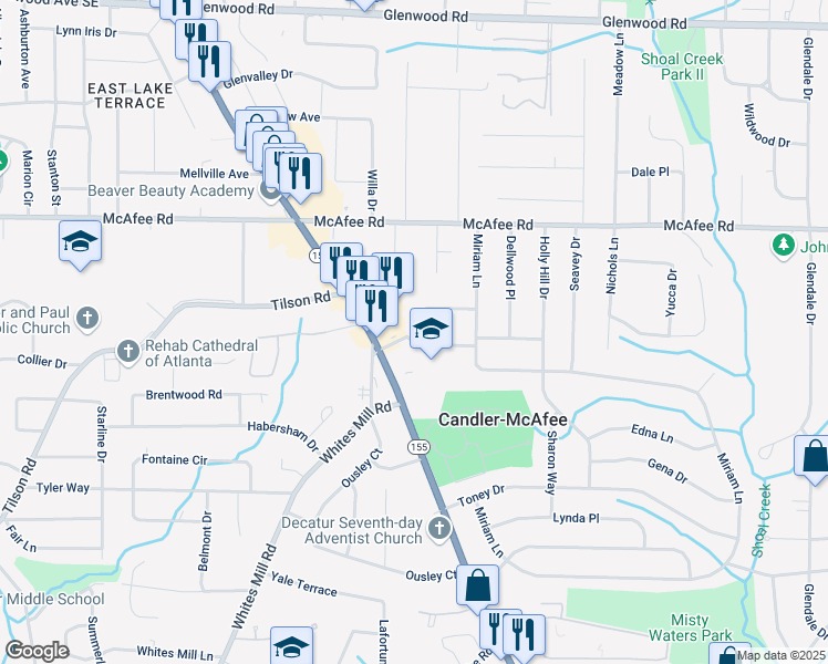 map of restaurants, bars, coffee shops, grocery stores, and more near 2702 Wedgewood Terrace in Decatur