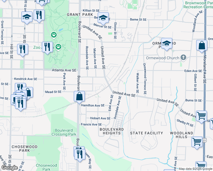 map of restaurants, bars, coffee shops, grocery stores, and more near 655 Mead Street Southeast in Atlanta