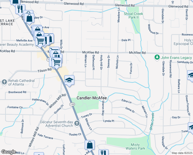 map of restaurants, bars, coffee shops, grocery stores, and more near 2822 Oakland Terrace in Decatur