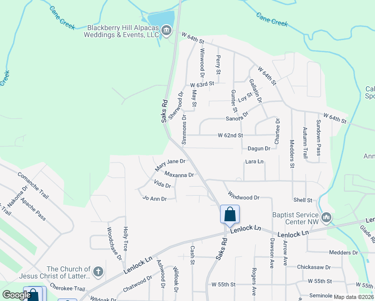 map of restaurants, bars, coffee shops, grocery stores, and more near 824 West 62nd Street in Anniston