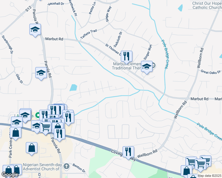 map of restaurants, bars, coffee shops, grocery stores, and more near 2070 Mallard Way in Lithonia