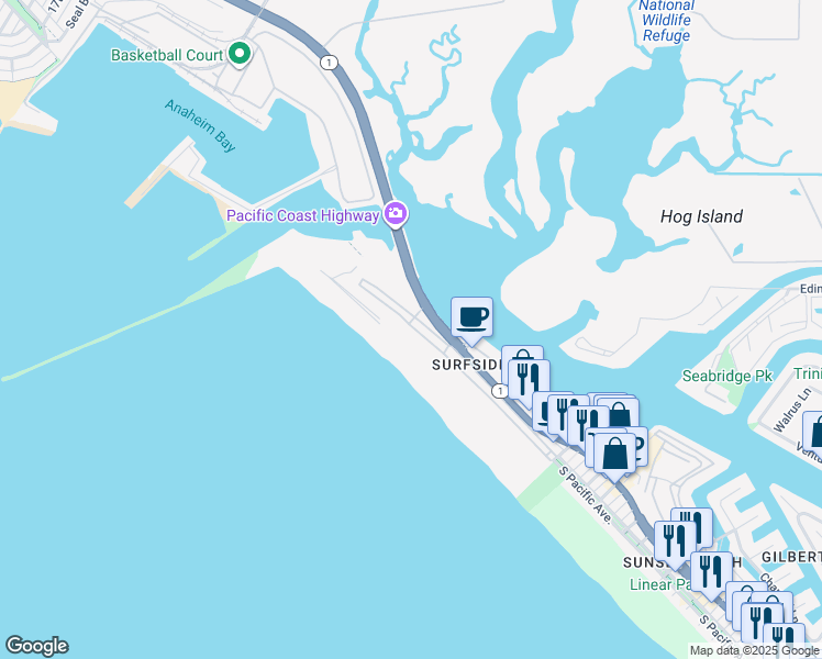 map of restaurants, bars, coffee shops, grocery stores, and more near in Seal Beach