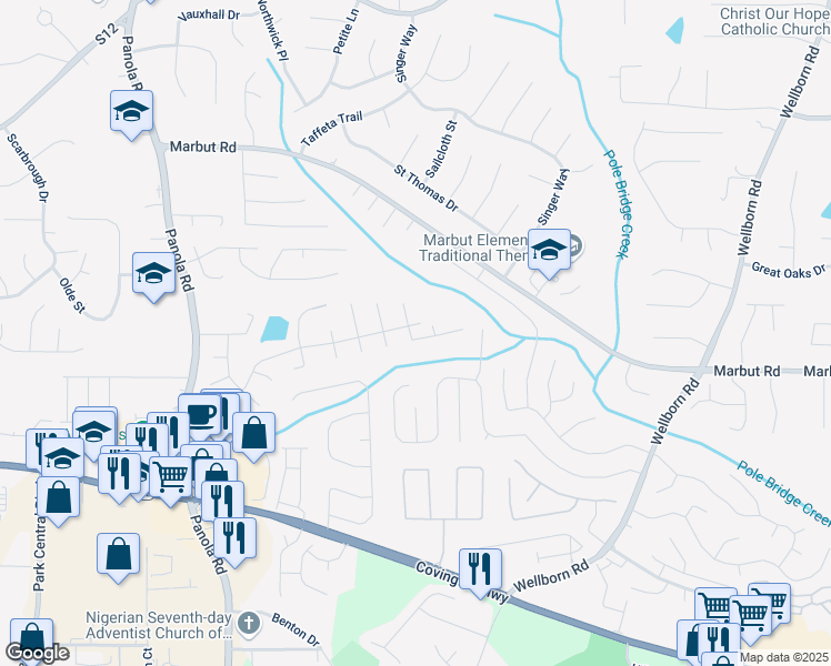 map of restaurants, bars, coffee shops, grocery stores, and more near 2070 Mallard Way in Lithonia