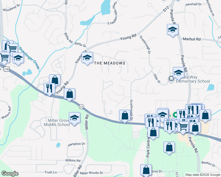 map of restaurants, bars, coffee shops, grocery stores, and more near 5158 West Scarbrough Trail in Stone Mountain