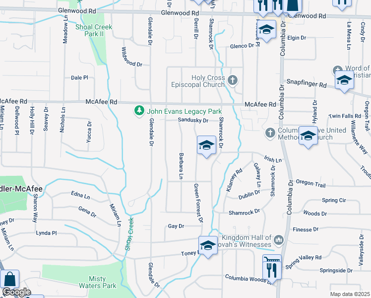 map of restaurants, bars, coffee shops, grocery stores, and more near 2089 Barbara Lane in Decatur