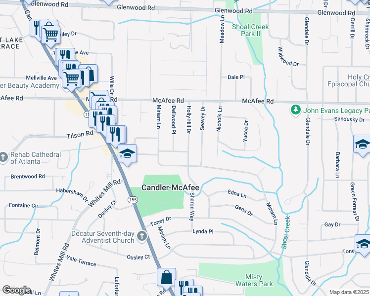 map of restaurants, bars, coffee shops, grocery stores, and more near 2111 Holly Hill Drive in Decatur