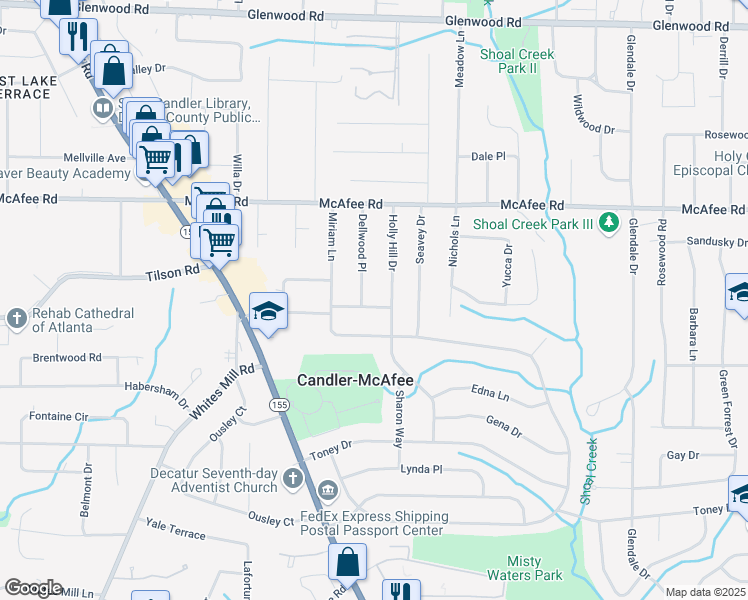 map of restaurants, bars, coffee shops, grocery stores, and more near 2822 Oakland Terrace in Decatur