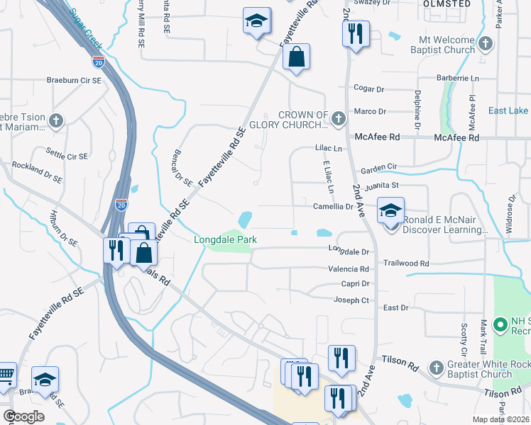 map of restaurants, bars, coffee shops, grocery stores, and more near 1836 Camellia Drive in Decatur