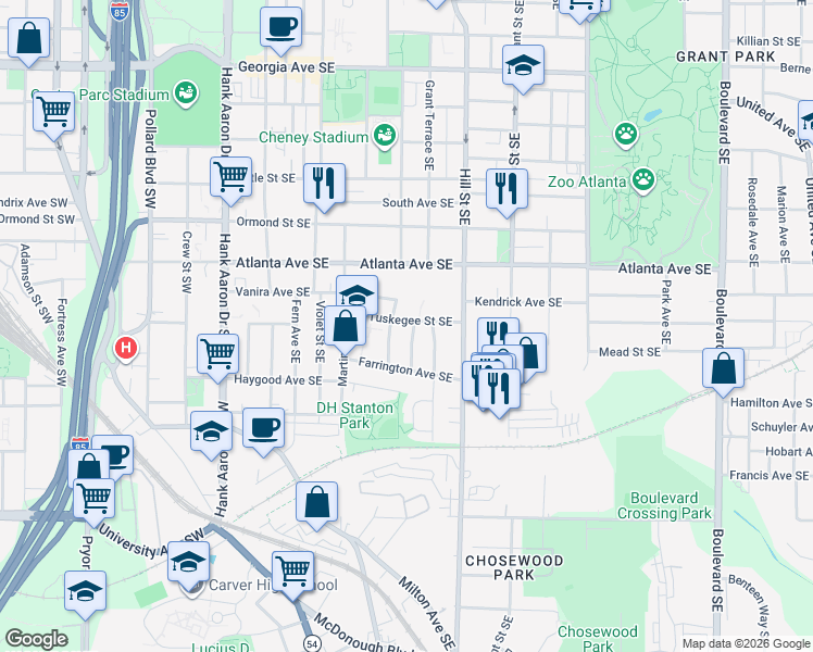 map of restaurants, bars, coffee shops, grocery stores, and more near 931 Connally Street Southeast in Atlanta