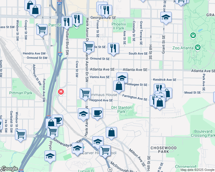 map of restaurants, bars, coffee shops, grocery stores, and more near 958 Fern Avenue Southeast in Atlanta