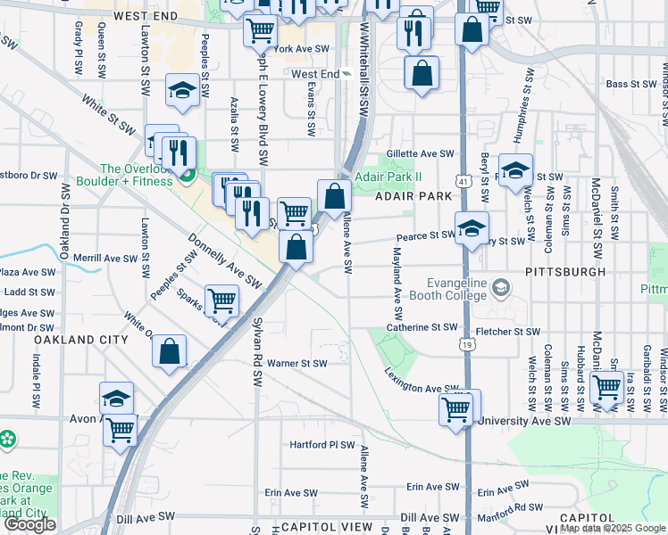 map of restaurants, bars, coffee shops, grocery stores, and more near 953 Allene Avenue Southwest in Atlanta