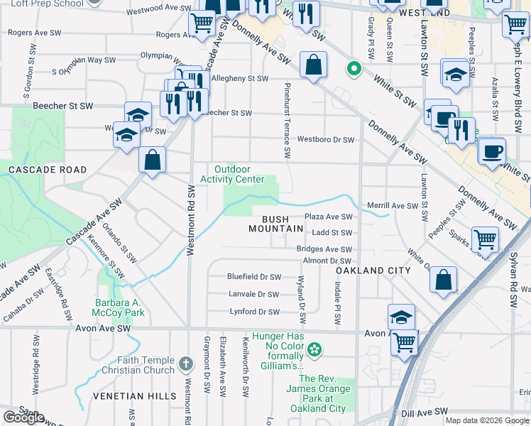 map of restaurants, bars, coffee shops, grocery stores, and more near 1358 Montreat Avenue Southwest in Atlanta