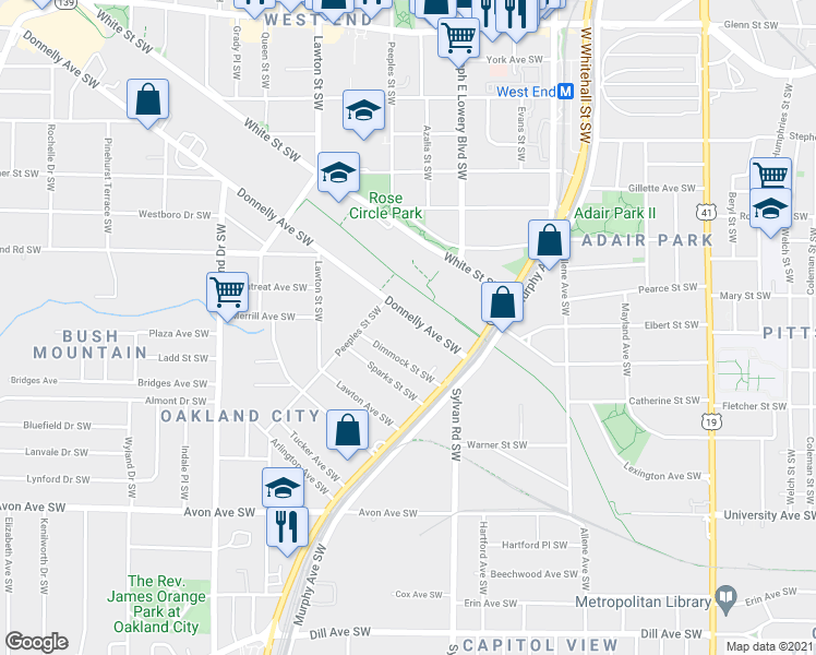 map of restaurants, bars, coffee shops, grocery stores, and more near 972 Donnelly Avenue Southwest in Atlanta