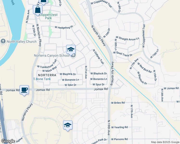 map of restaurants, bars, coffee shops, grocery stores, and more near 25729 North 20th Lane in Phoenix