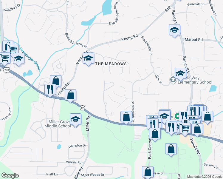 map of restaurants, bars, coffee shops, grocery stores, and more near 5158 West Scarbrough Trail in Stone Mountain