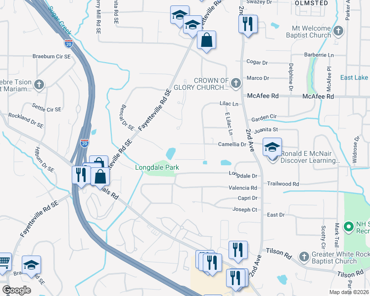 map of restaurants, bars, coffee shops, grocery stores, and more near 1836 Camellia Drive in Decatur