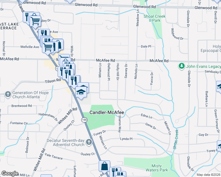 map of restaurants, bars, coffee shops, grocery stores, and more near 2090 Dellwood Place in Decatur