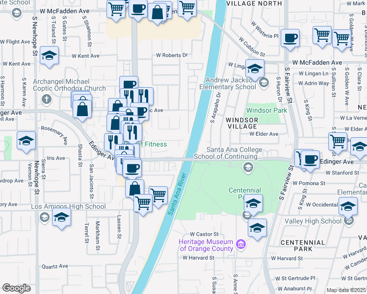 map of restaurants, bars, coffee shops, grocery stores, and more near 16186 Mount Gist Circle in Fountain Valley