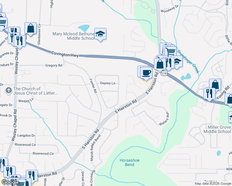 map of restaurants, bars, coffee shops, grocery stores, and more near 2179 Eagles Nest Circle in Decatur