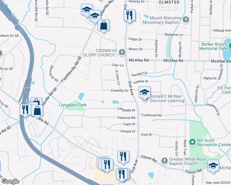 map of restaurants, bars, coffee shops, grocery stores, and more near 1942 Camellia Drive in Decatur