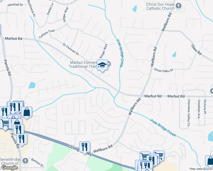 map of restaurants, bars, coffee shops, grocery stores, and more near 5789 Marbut Road in Lithonia