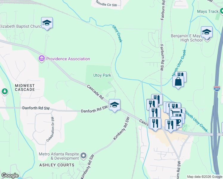 map of restaurants, bars, coffee shops, grocery stores, and more near 315 Beracah Tr Southwest in Atlanta