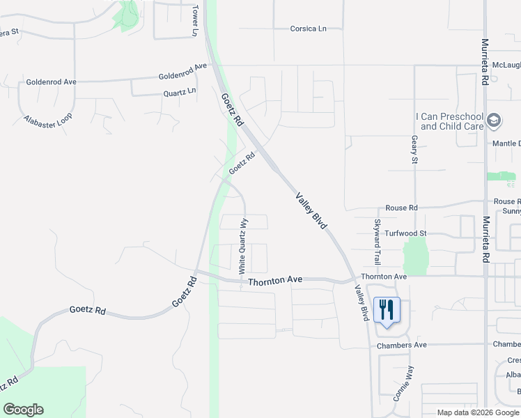 map of restaurants, bars, coffee shops, grocery stores, and more near 25196 Zircon Road in Menifee