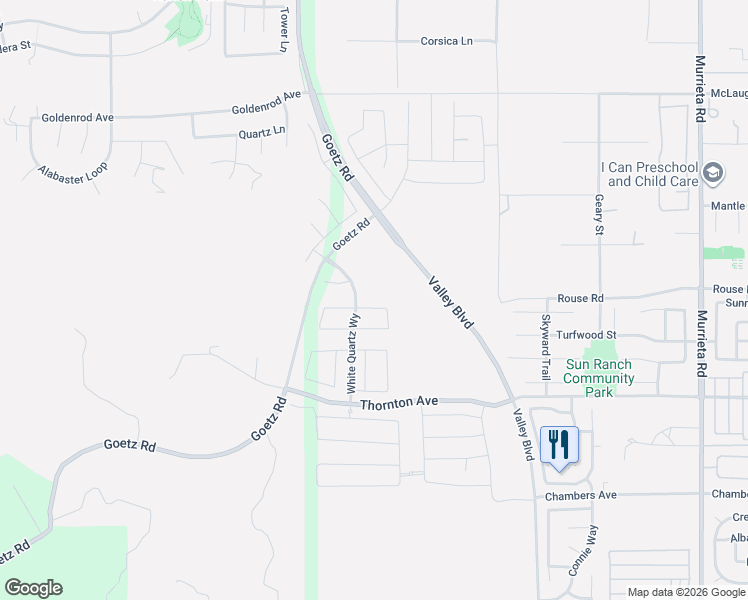 map of restaurants, bars, coffee shops, grocery stores, and more near 25184 Zircon Road in Menifee