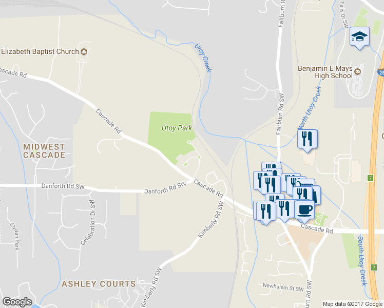map of restaurants, bars, coffee shops, grocery stores, and more near 315 Beracah Tr Southwest in Atlanta