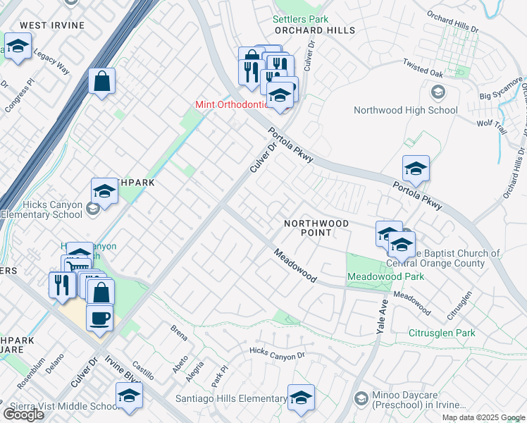 map of restaurants, bars, coffee shops, grocery stores, and more near 161 Islington in Irvine