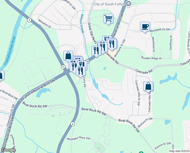 map of restaurants, bars, coffee shops, grocery stores, and more near 1004 Mays Lane Southwest in Atlanta
